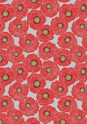 Lewis & Irene - Poppies - Large Poppy On Light Grey A554.1 (Width of Fabric By 25cm) - R3