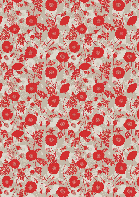 Lewis & Irene - Poppies - Poppy Shadow On Natural A555.1 (Width of Fabric By 25cm) - R3