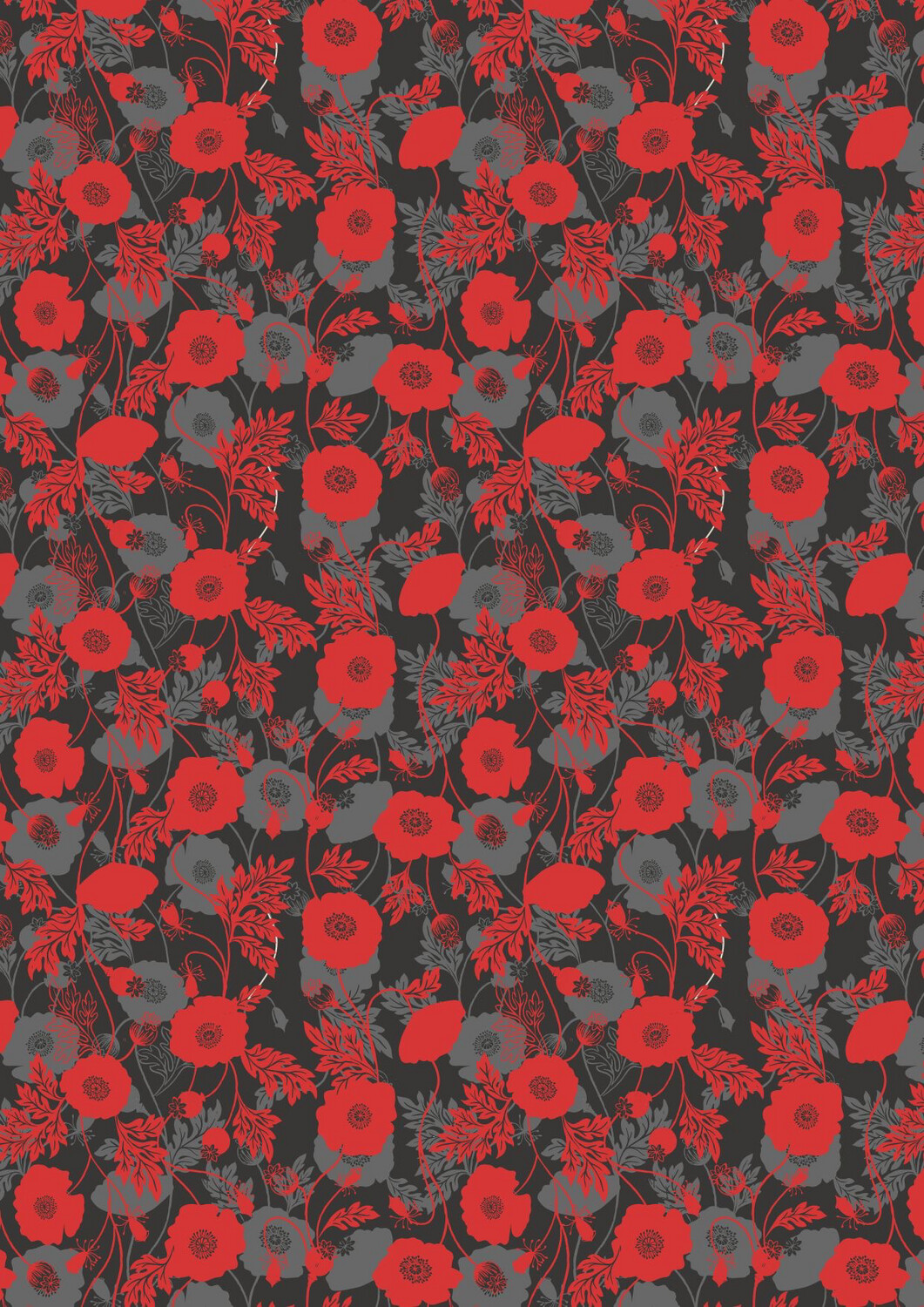 Lewis & Irene - Poppies - Poppy Shadow On Black A555.3 (Width of Fabric By 25cm) - R3