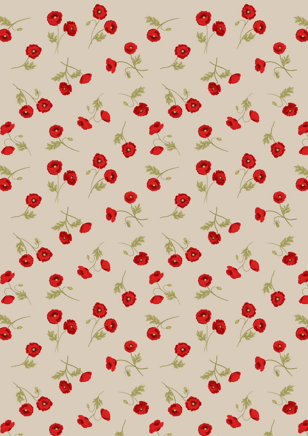 Lewis & Irene - Poppies - Little Poppies On Natural A556.1 (Width of Fabric By 25cm) - R3