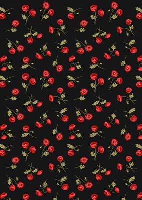 Lewis & Irene - Poppies - Little Poppies On Black A556.3 (Width of Fabric By 25cm) - R3