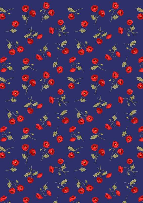 Lewis & Irene - Poppies - Little Poppies On Blue A556.2 (Width of Fabric By 25cm) - W13.4