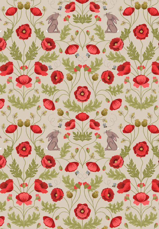 Lewis & Irene - Poppies - Poppies & Hare On Natural A557.3 - R3