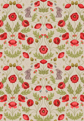 Lewis & Irene - Poppies - Poppies & Hare On Natural A557.2 (Width of Fabric By 25cm) - R3