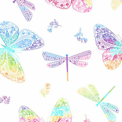 Rainbow Gardens - Rainbow Butterflies - White - 9897-L - Long Quarter (Width of Fabric By 25cm) - R3