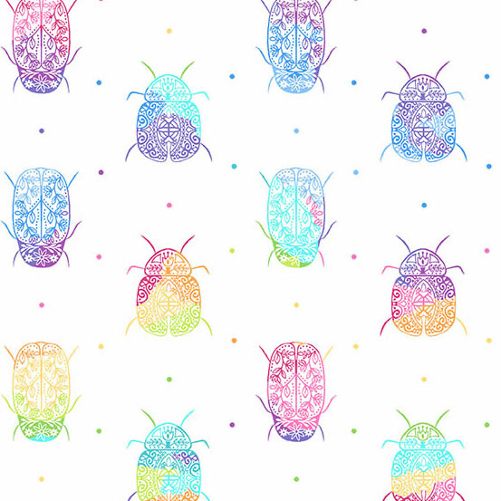Rainbow Gardens - Rainbow Bugs - White - 9898-L - Long Quarter (Width of Fabric By 25cm) - R3