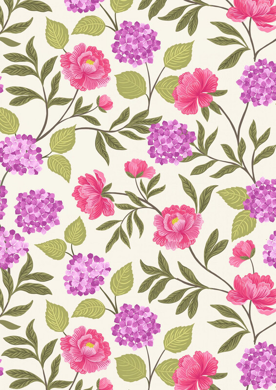 Lewis & Irene - Love Blooms - Peonies & Hydrangea On Cream - A521.1 (Width of Fabric By 25cm) P12