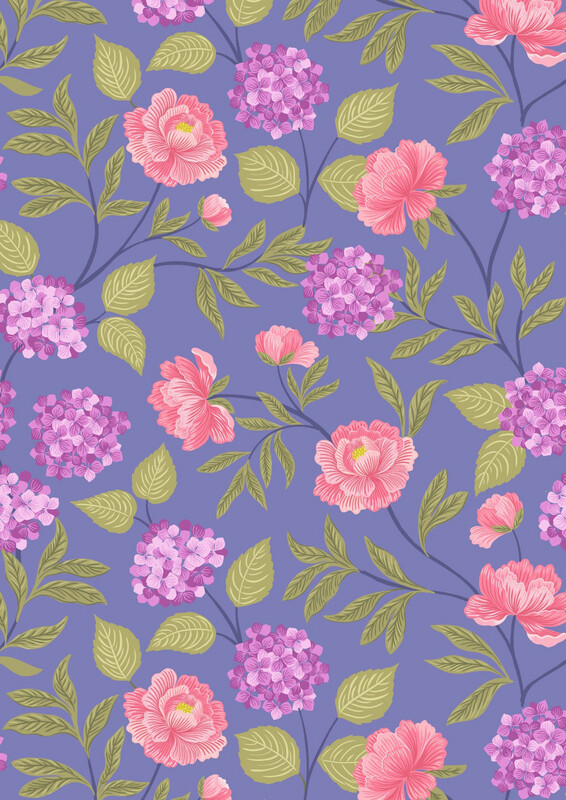 Lewis & Irene - Love Blooms - Peonies & Hydrangea On Floral Blue - A521.3 (Width of Fabric By 25cm)