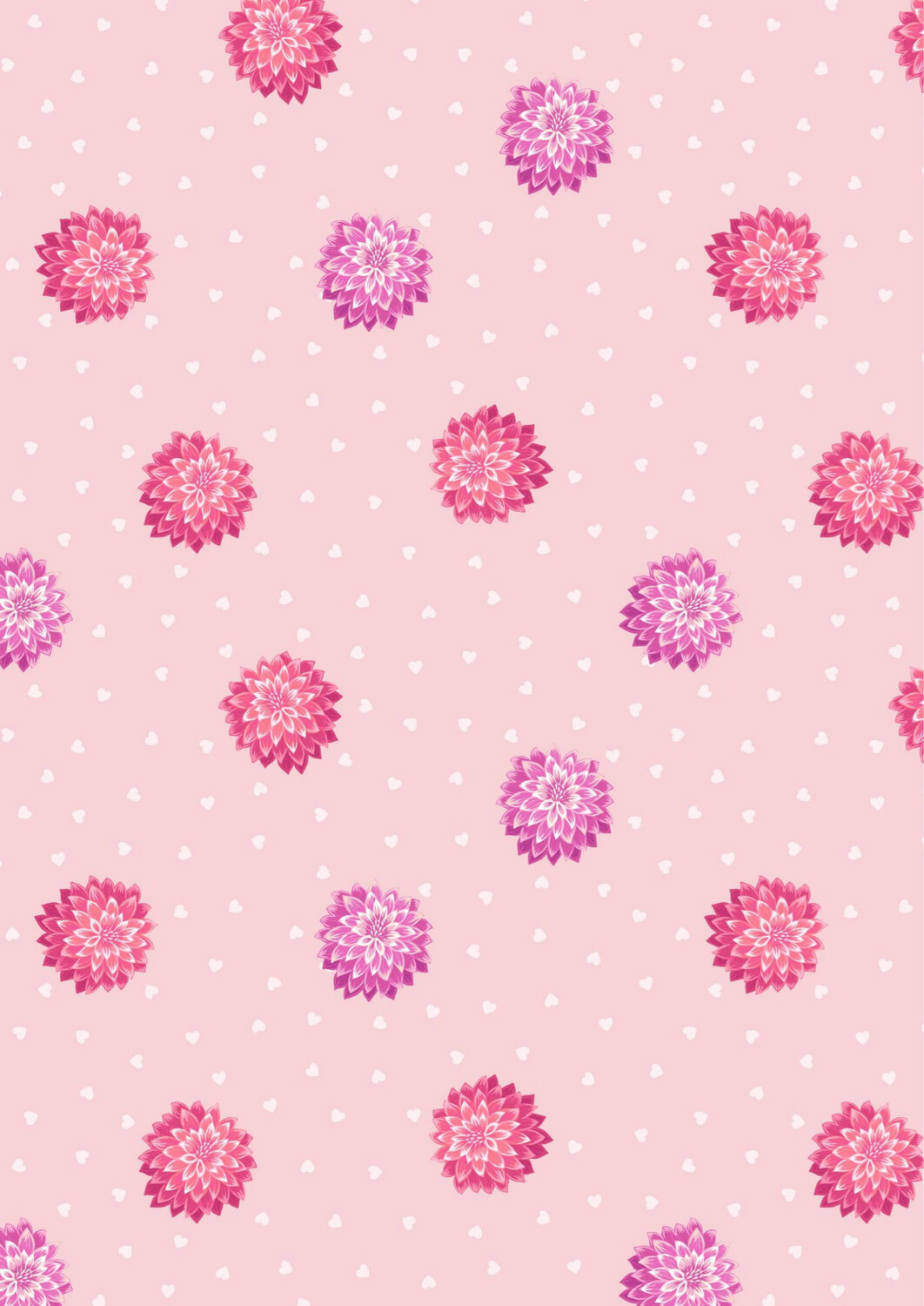 Lewis & Irene - Love Blooms - Dahlia & Hearts On Pale Pink - A524.1 (Width of Fabric By 25cm) - R3