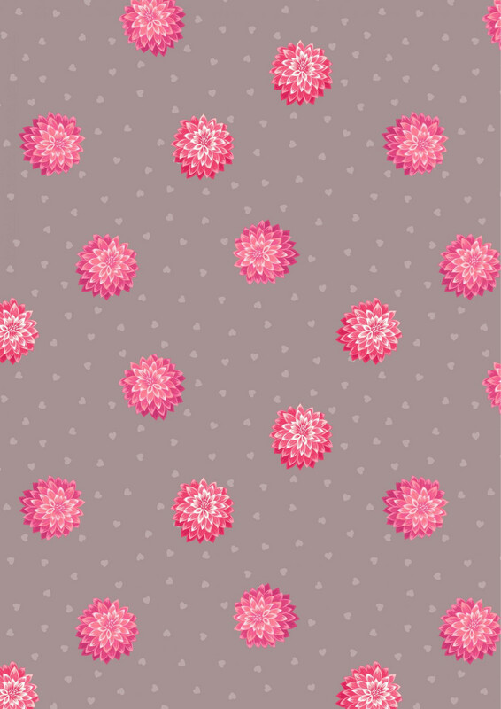 Lewis & Irene - Love Blooms - Dahlia & Hearts On Cappuccino - A524.3 (Width of Fabric By 25cm) - R3
