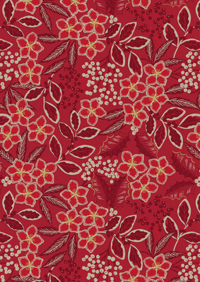 Lewis & Irene - Noel - Red Noel Floral - A66.3 (Width of Fabric By 25cm) - R3 & W13.4