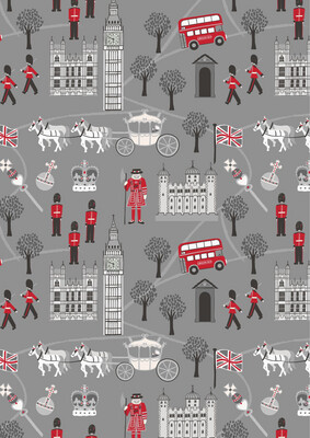 Lewis & Irene - Jubilee - Royal Britannia On Grey With Silver Metallic - A344.3 (Width of Fabric By 25cm) - R2
