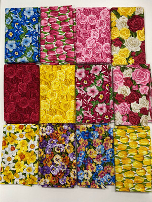 Flower Fabric By Makower Fat Quarter Bundle - Pod12