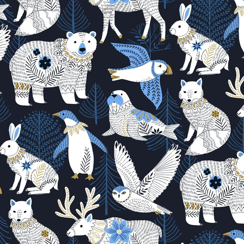 Dashwood - Arctic - ARC2200-INK - Animals Navy Metallic - 25cm Cut By Width Of Fabric - R3