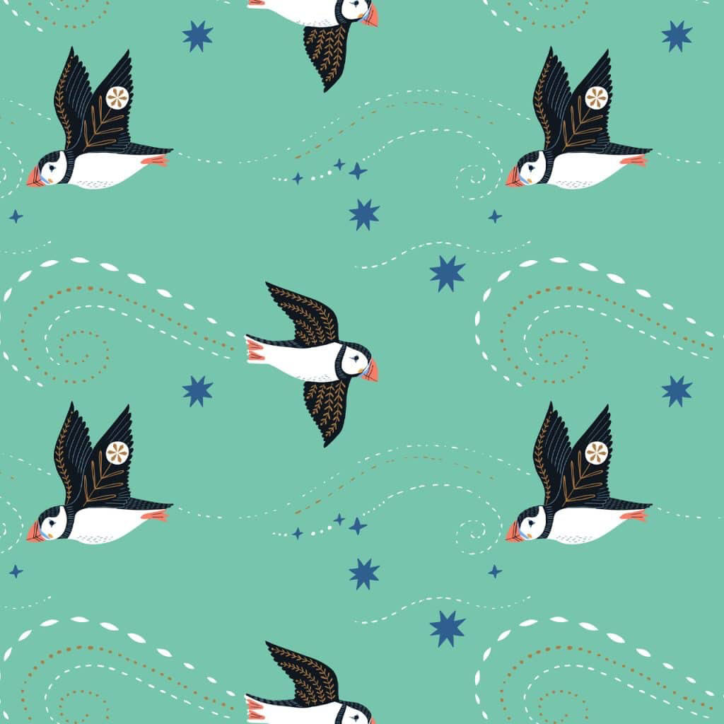 Dashwood - Arctic - ARC2205-MINT - Puffins Mint Metallic - 25cm Cut By Width Of Fabric - R3