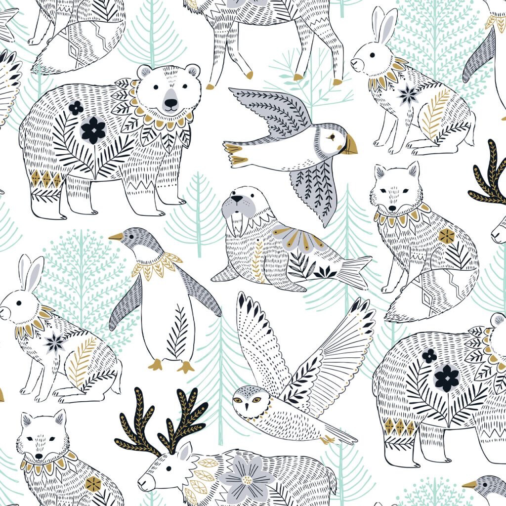 Dashwood - Arctic - ARC2200-WHITE - Arctic Animals White Metallic - 25cm Cut By Width Of Fabric - R3