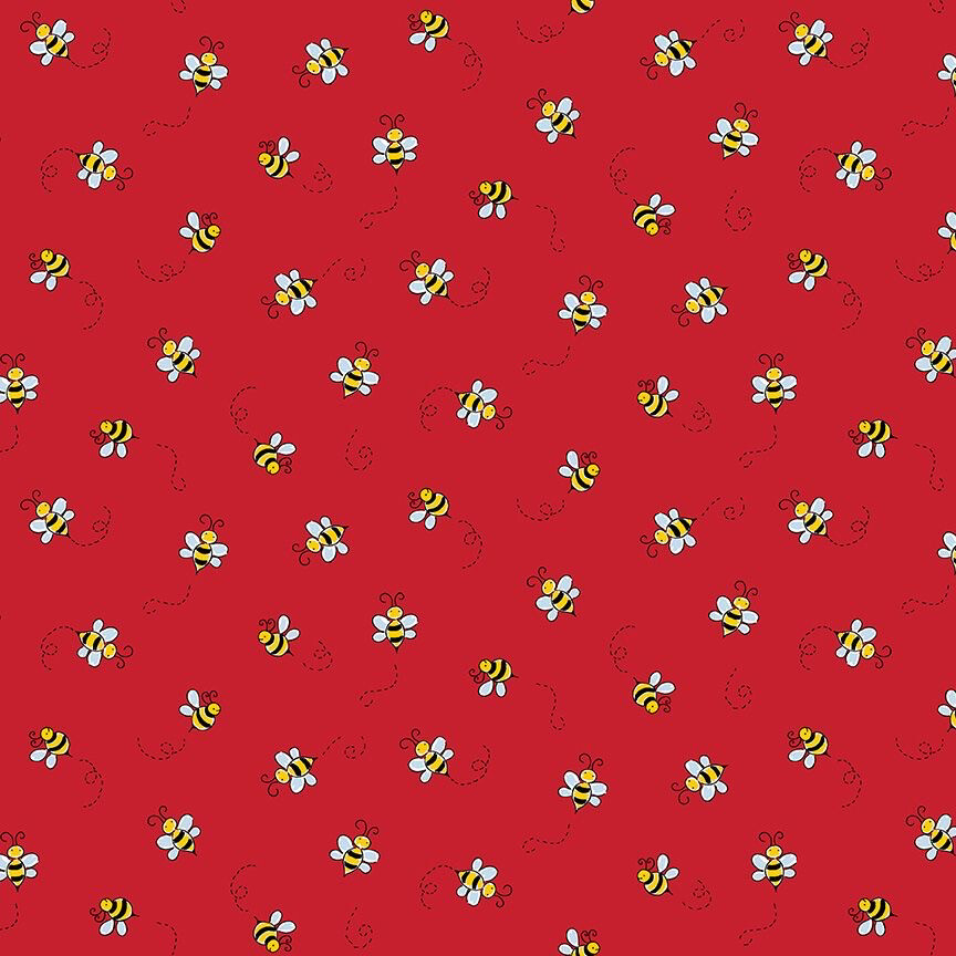 Makower 9715-R - Animated Bees - Red Long Quarter WoF By 25cm - R1
