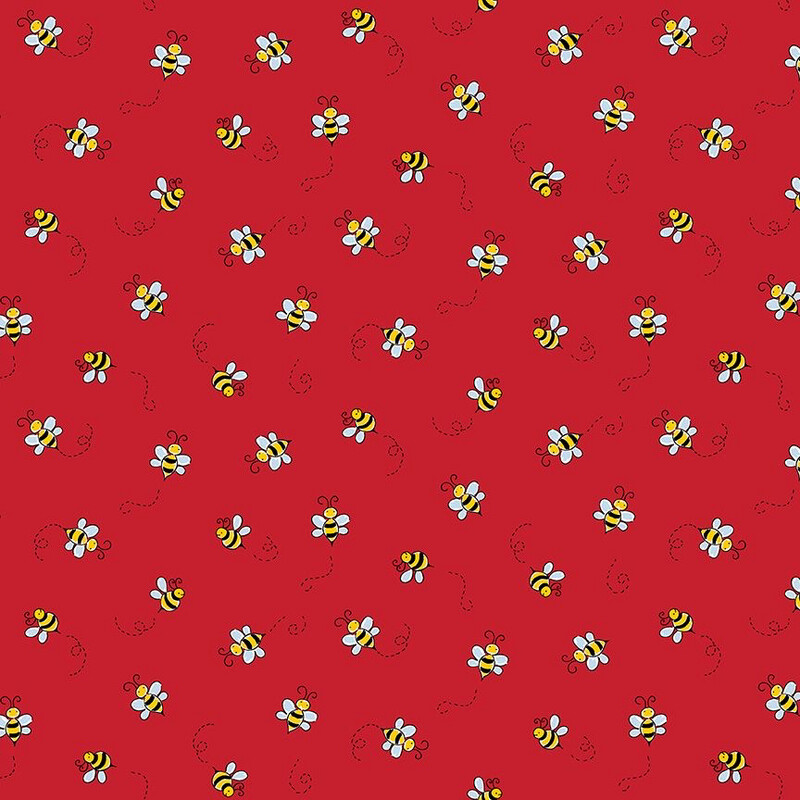 Makower 9715-R - Animated Bees - Red Long Quarter WoF By 25cm - R2