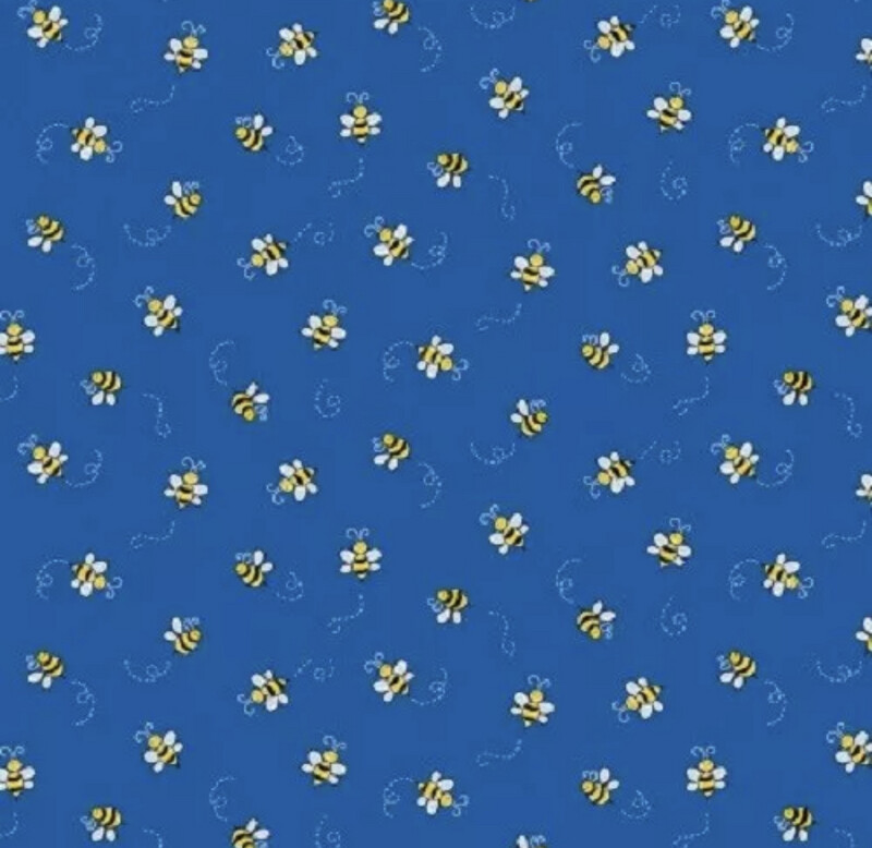 Makower 9715-B - Animated Bees - Blue Long Quarter WoF By 25cm - R2