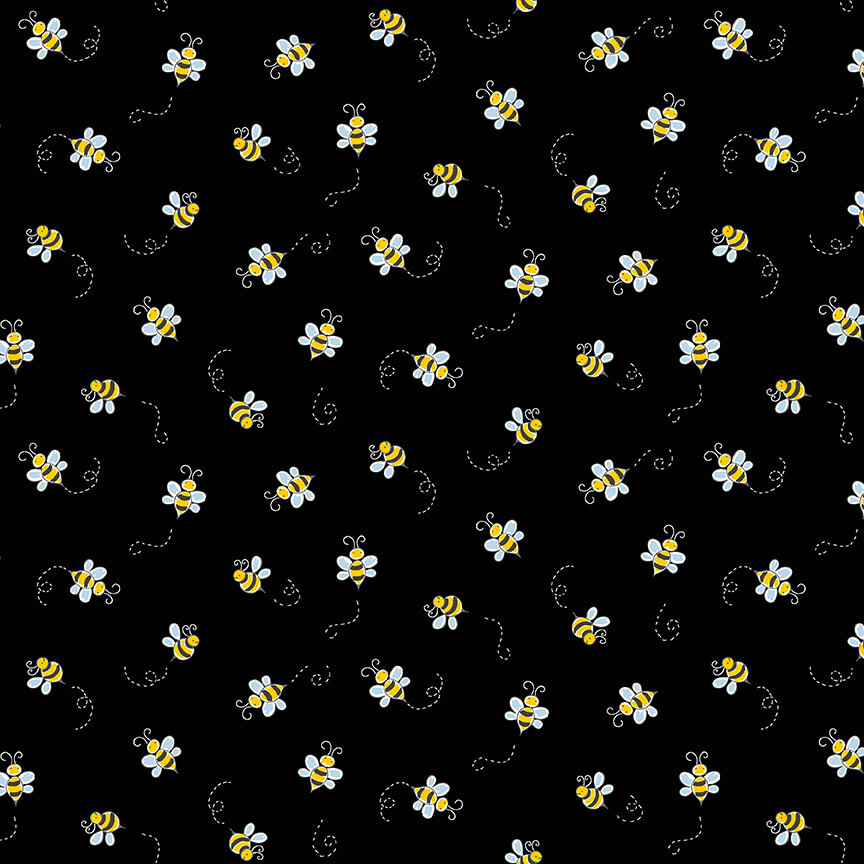Makower 9715-K - Animated Bees - Black Long Quarter WoF By 25cm - R2