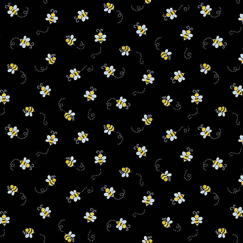 Makower 9715-K - Animated Bees - Black Long Quarter WoF By 25cm - R2