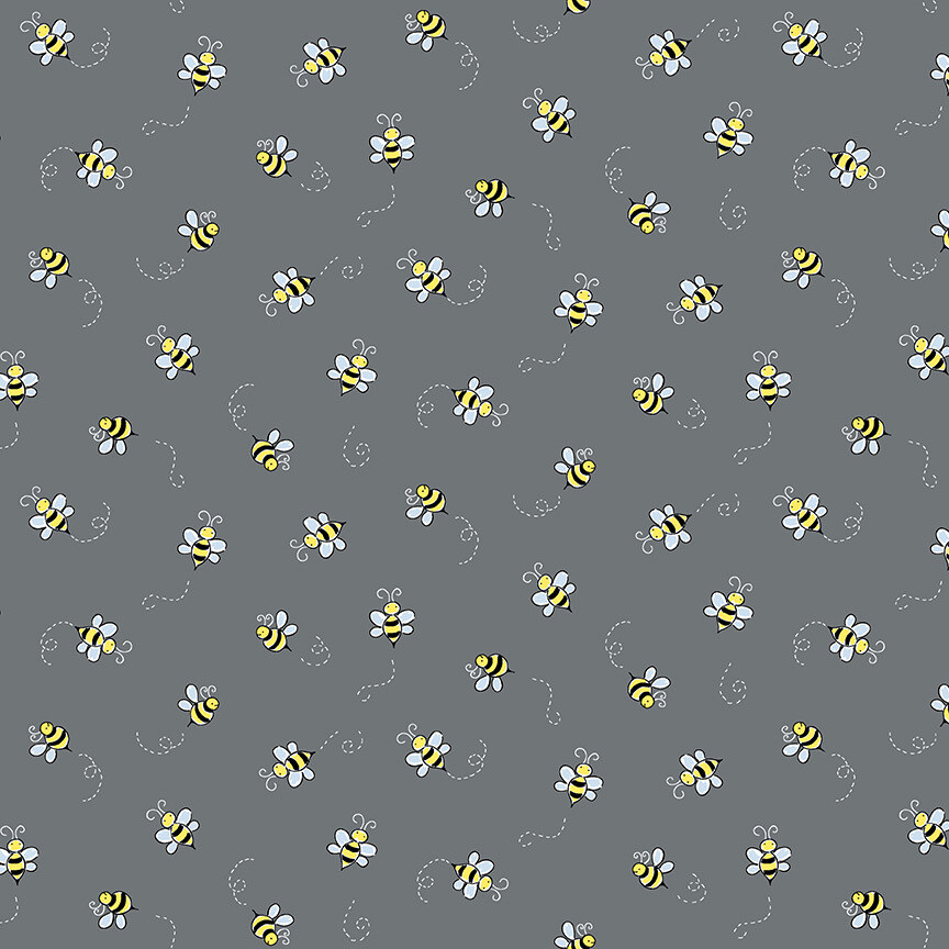 Makower 9715-C - Animated Bees - Dark Grey Long Quarter WoF By 25cm - R2
