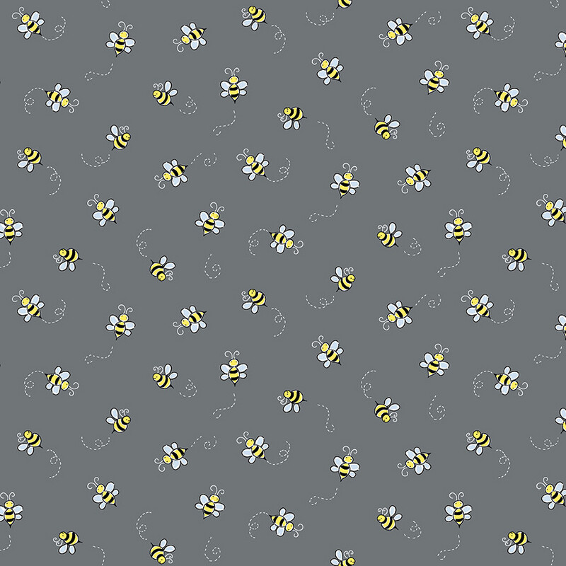 Makower 9715-C - Animated Bees - Dark Grey Long Quarter WoF By 25cm - R2