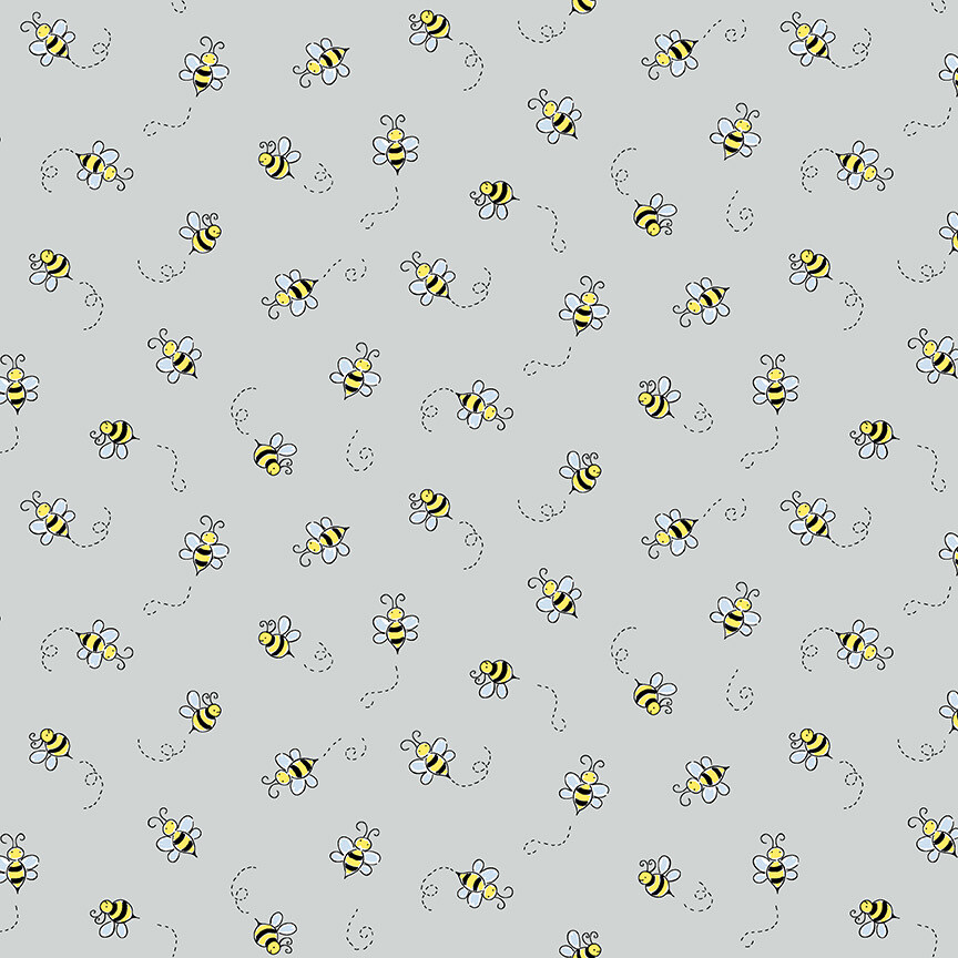 Makower 9715-C1 - Animated Bees - Light Grey Long Quarter WoF By 25cm - R1