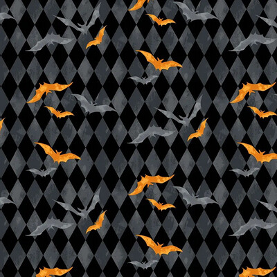 Makower 9783-K - Halloween - Haunt - Bats On Charcoal Black Harlequin - Long Quarter (Width of Fabric By 25cm) - R3