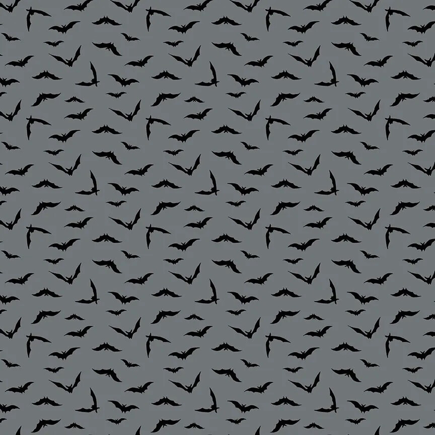 Makower 9784-C - Halloween - Haunt - Bats On Grey - Long Quarter (Width of Fabric By 25cm) - R3