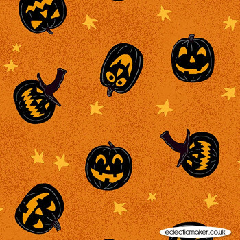 Makower 9782-O - Halloween - Haunt - Orange Mixed Pumpkins - Long Quarter (Width of Fabric By 25cm) - R3
