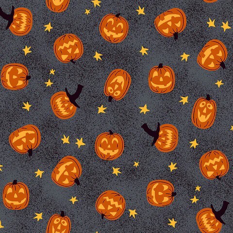 Makower 9782-K - Halloween - Haunt - Charcoal Mixed Pumpkins - Long Quarter (Width of Fabric By 25cm) - R3