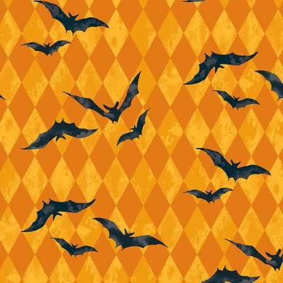 Makower 9783-O - Halloween - Haunt - Bats On Orange Harlequin - Long Quarter (Width of Fabric By 25cm) - R3