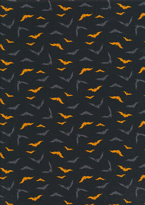 Makower 9784-K - Halloween - Haunt - Bats On Black - Long Quarter (Width of Fabric By 25cm) - R3