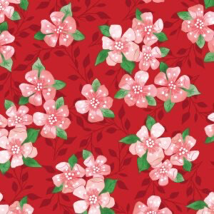 Sarah Payne - Birds Of Paradise - 2753-03 - Cherry Blossoms On Red - Long Quarter (Width of Fabric By 25cm) - R2
