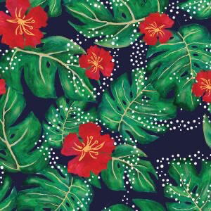 Sarah Payne - Birds Of Paradise - 2753-08 - Hibiscus Flower Navy - Long Quarter (Width of Fabric By 25cm) - R2