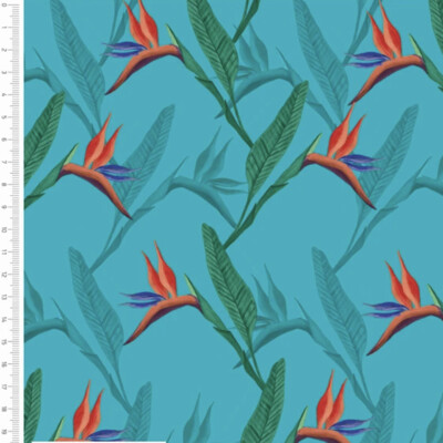Sarah Payne - Birds Of Paradise - 2753 - Birds & Flower Turquoise - Long Quarter (Width of Fabric By 25cm) - R2