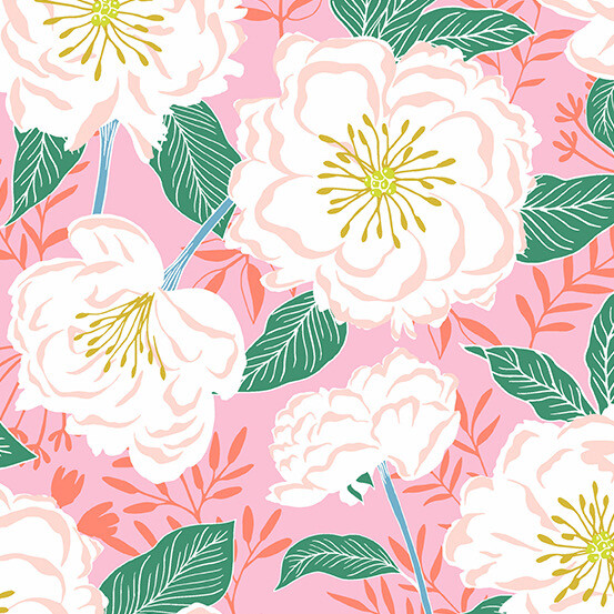 Andover - 9992-E - Patty Sloniger- Fauna & Flora - Camelias - Pink - Long Quarter (Width of Fabric By 25cm) - R2