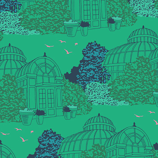 Andover - 9993-G - Patty Sloniger- Fauna & Flora - Conservatory - Green- Long Quarter (Width of Fabric By 25cm) - R2
