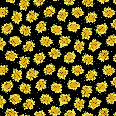 Makower - 9986-K - Sunflower & Bees - Sunflowers Black - Long Quarter (25cm By Width of Fabrics) - R1