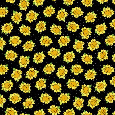 Makower - 9986-K - Sunflower & Bees - Sunflowers Black - Long Quarter (25cm By Width of Fabrics) - R2