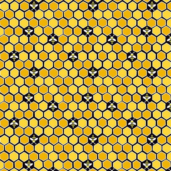 Makower - 9988-YK - Sunflower & Bees - Honeycomb Yellow - Long Quarter (25cm By Width of Fabrics) - R2