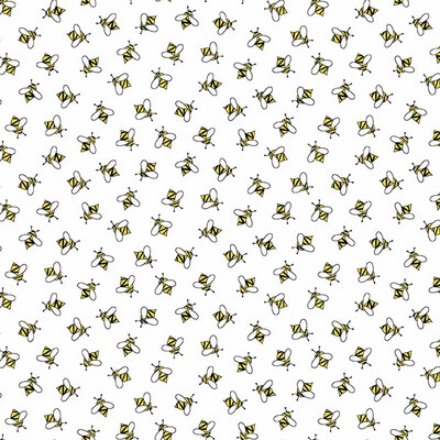 Makower - 9989-L - Sunflower & Bees - White Bees - Long Quarter (25cm By Width of Fabrics) - R1