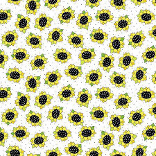 Makower - 9986-L - Sunflower & Bees - Sunflowers White - Long Quarter (25cm By Width of Fabrics) - R1
