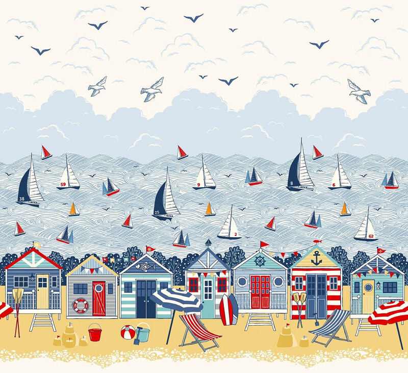 Makower - Seaside - 2214-1 - Double Border - 60cm Cut By Width Of Fabric - R2
