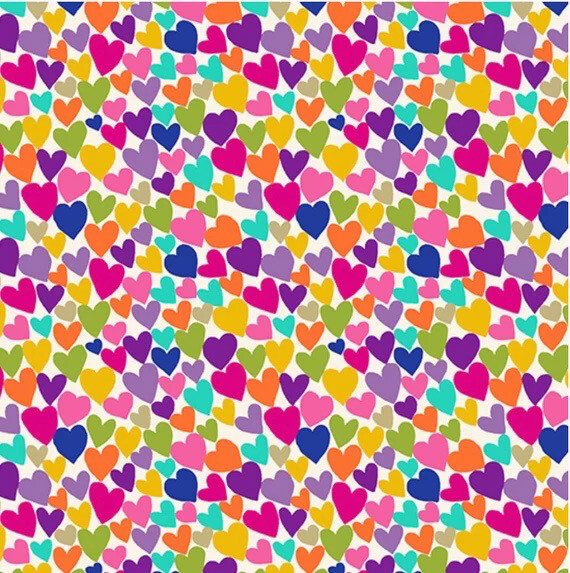 Makower - Pamper - 2350-Q - Hearts Metallic Multi Cream - 25cm Cut By Width Of Fabric - R2