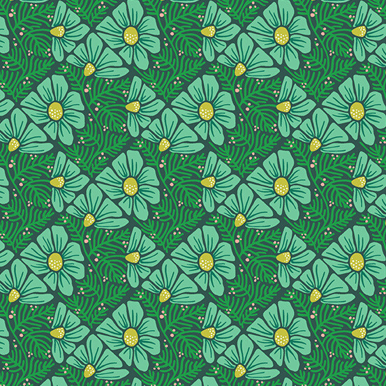 Andover - Moonlit Garden - Patty Sloniger - Pressed Flower - Minty - 507-T (Width of Fabric By 25cm) - W00.4