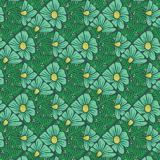 Andover - Moonlit Garden - Patty Sloniger - Pressed Flower - Minty - 507-T (Width of Fabric By 25cm) - W00.3