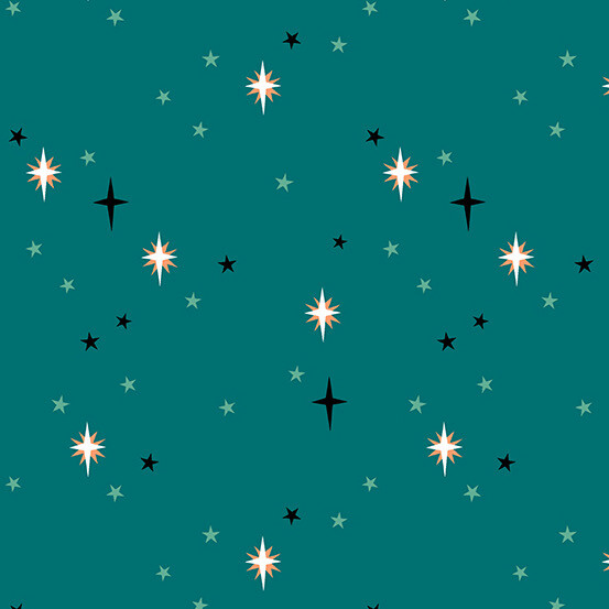 Andover - Moonlit Garden - Patty Sloniger - Starry Sky - Peacock - 513-T (Width of Fabric By 25cm) - W00.3