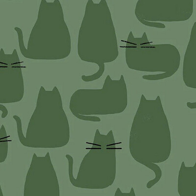 Andover - Whiskers And Dash - Sarah Golden - Green Background - 9168-G (Width of Fabric By 25cm) - W00.5